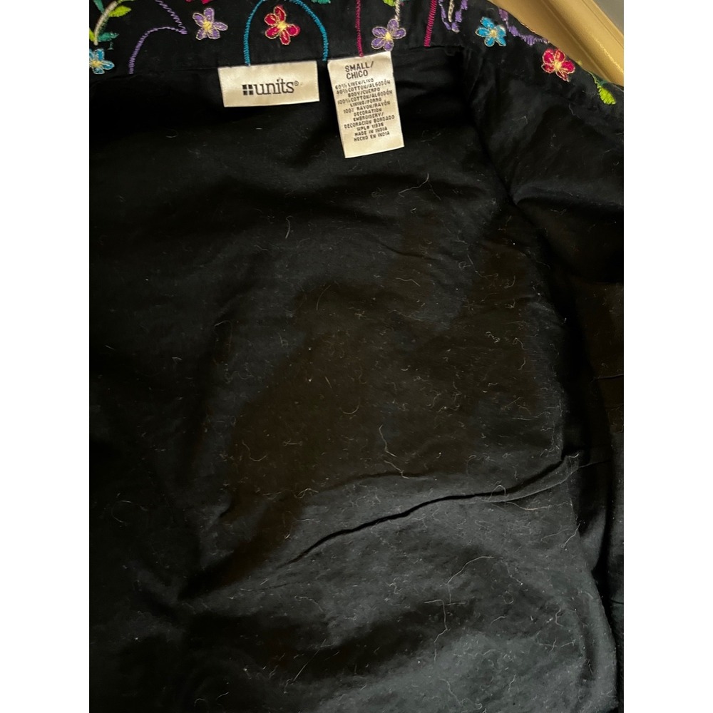 Units Petite SMALL Jacket Linen Blend Embroidered Floral Paisley Boho Festival - Picture 7 of 8